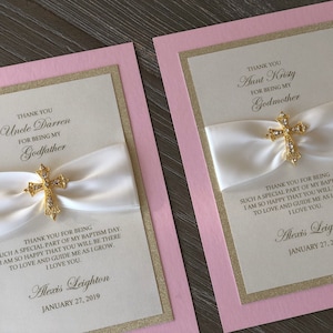Tarjeta de agradecimiento rosa para madrina y padrino