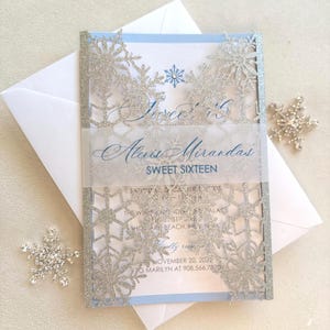 Snowflake Sweet 16 Invitation | Glitter Lasercut | Winter Wonderland