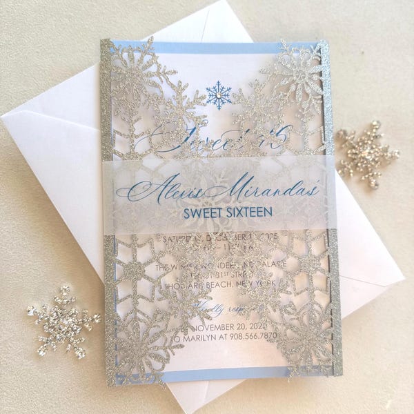 Snowflake Sweet 16 Invitation | Glitter Lasercut | Winter Wonderland