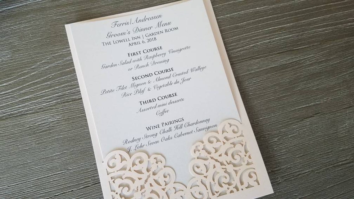 Laser Cut Menu for Wedding Dinner Party Rehearsal Shower Etsy