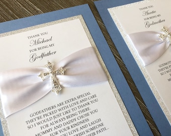 Blue Thank You Card for Godmother and Godfather | Godparents
