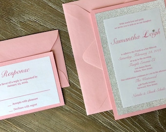 Bat Mitzvah Invitation, Pink and Silver, Mitzvah