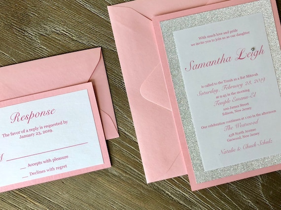 Stylish Pink and Silver Bat Mitzvah Invite