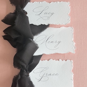 Modern Deckle Edge Place Card with Ribbon | Printed Name Card | Wedding Escort Card
