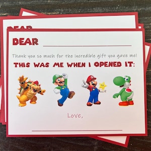 Conjunto de papelaria infantil Super Mario - Cartões de notas para preencher, festa de aniversário do Super Mario, cartões de agradecimento para crianças, lembrancinhas de festa do Mario