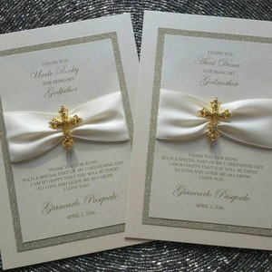Tarjeta de agradecimiento para el padrino dorado / madrina / padrino