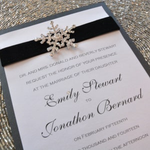 Black and White Rhinestone Snowflake Wedding Invitation image 4