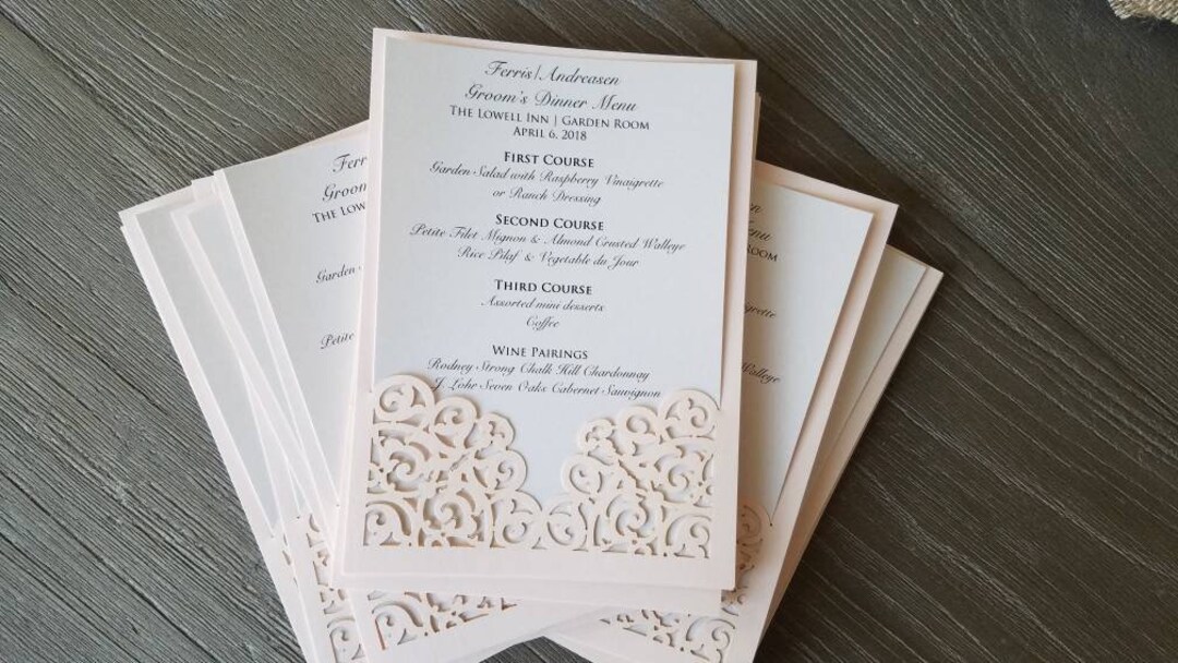 Laser Cut Menu for Wedding, Dinner Party, Rehearsal, Shower Etsy