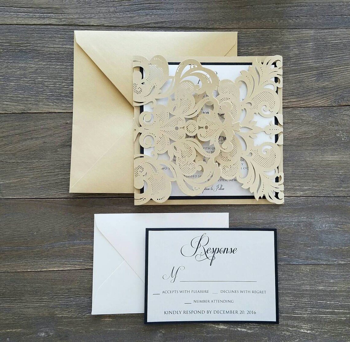 Wedding Laser Cut Invitation Gold Wedding Black and Gold Etsy