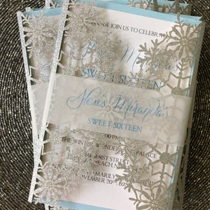 Schneeflocke Sweet 16 Einladung | Glitzer Lasercut | Winterwunderland