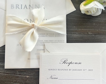 Ivory Wedding Invitation: Shimmer Card Stock with Silk Ribbon
