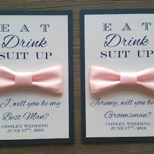 Will You Be My Groomsman Cards, Best Man, Bridal Party, Groomsman Card, Groomsman Proposal, Bow Tie Invite, Bridal Party Invite, Navy & Pink
