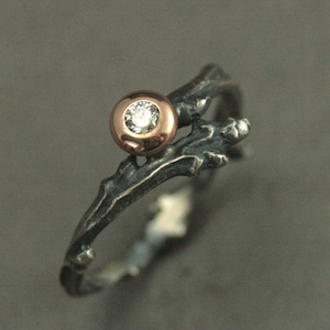 Diamond Twig Ring Branch Ring Rose Gold Bezel Rustic Engagement Ring Bride's Ring Nature Engagement Ring Diamond Frost in the Forest