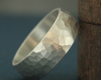 Wide Hammered Band Silver Hammered Ring Men's Wide Band 8mm Rustic Ring Men's Wedding Ring Men's Wedding Band Men's Silver Ring Wide Ring