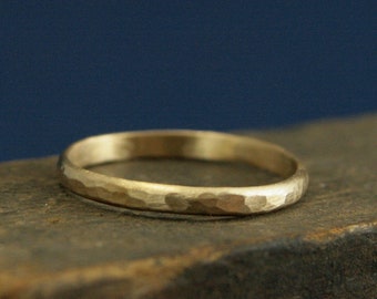 Hammered Half Round Band Womens Wedding Ring Solid 14K Gold Ring Stacking Band Handmade from 2mm Wide by 1mm Thick Half Round Stock