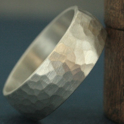 Hammered Men's Ring 14K Gold Band 8mm Wide Band Men's Etsy