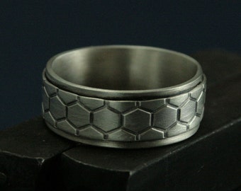 Unique Men's Ring Genus Apis Band Men's Wedding Band Honeycomb Ring Wide Men's Band Beehive Ring DNA Ring Helix Band Bee Ring Beekeeper Band