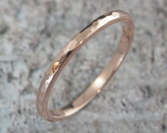 14K Gold Substantial Band Women's Gold Wedding Ring Hammered Gold Band 2mm Wide by 1.5mm Thick Half Round Band Handmade Recycled Gold Ring