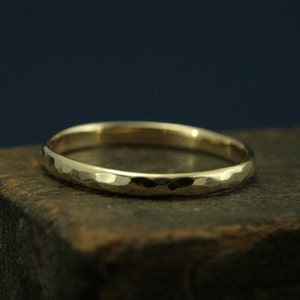 Hammered Gold Wedding Ring 2mm Wide Perfect Hammered Band Solid 14K Gold Wedding Ring Women&#39;s Gold Wedding Band Your Choice of Gold Color