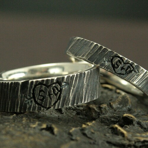 Personalized Wedding Rings 4 Ever Sweethearts Set Custom Tree Etsy