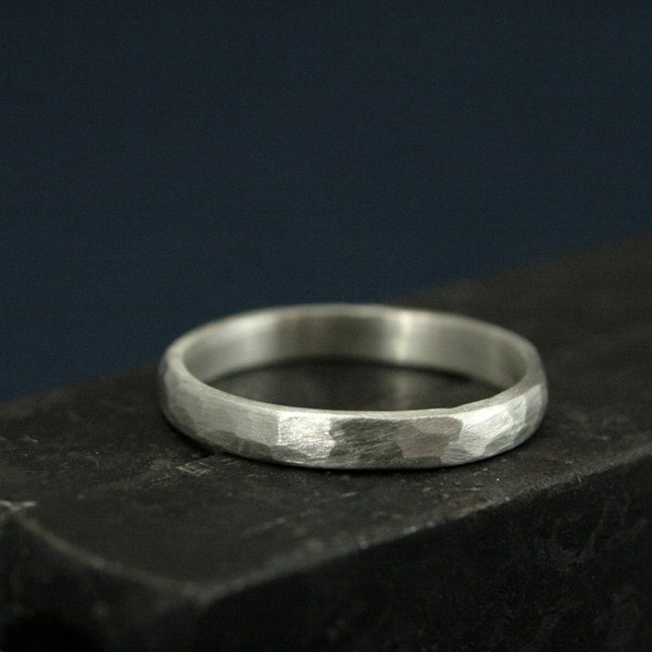 Perfect Hammered 2.5mm Band Women's Silver Wedding Ring Wedding Band Simple and Unique Solid Sterling Silver Hammered Band Rustic Band