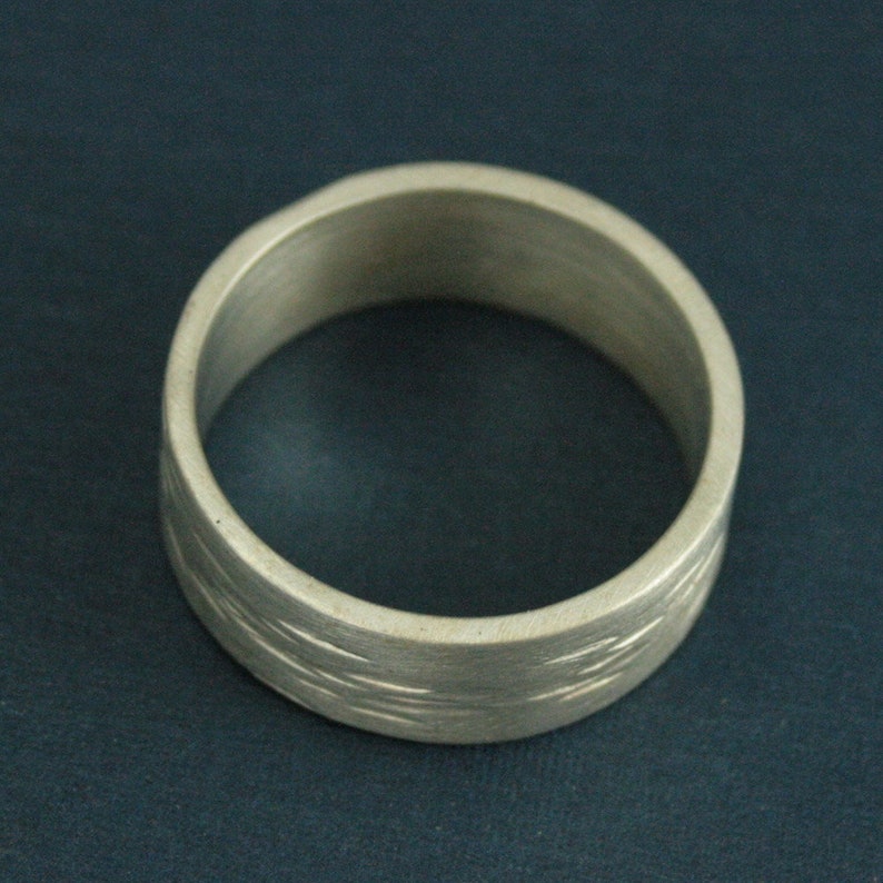 8mm Wide Band Birch Bark Ring Tree Bark Band Bark Textured Ring Wide Men/'s Band Silver Men/'s Ring Hammered Band Rustic Wedding Ring Silver