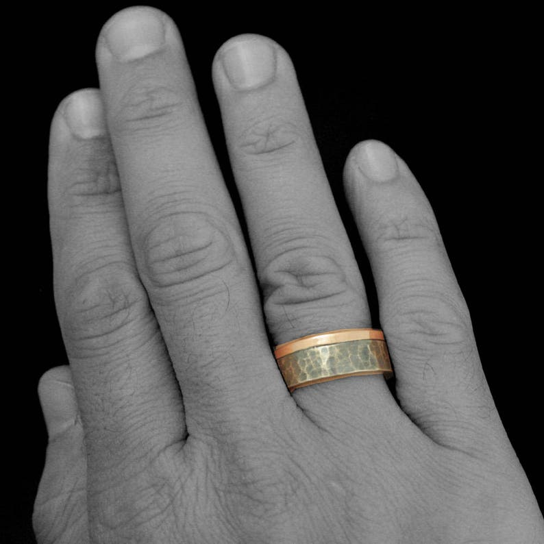 8mm Wide Men's BandHammered BandTwo Tone BandRustic RingRustic BandRustic Wedding RingOxidized BandMen's BandMen's Ring image 4