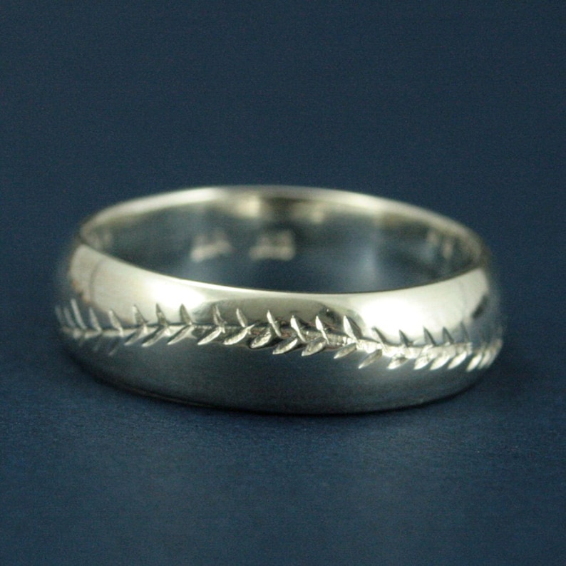 America/'s Pastime--6mm Wide--Sterling Silver--Baseball Ring--Hand Cut Baseball Pattern--Hand Made Ring--Men/'s Wedding Band