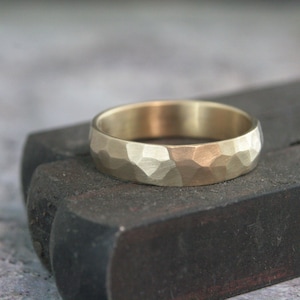 Hammered Gold Wedding Band Perfect Hammered 5mm Band Solid 14K Gold Men's Wedding Ring Rustic Band Your Choice of Gold Color Rustic Ring image 8