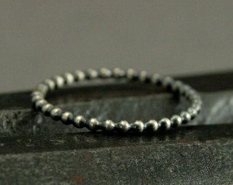 Mini Beaded Stacking Ring - Bubble Stacking Band - Simple Elegant Oxidized Bead Band - Great Addition to your Stacking Rings - Hand Made