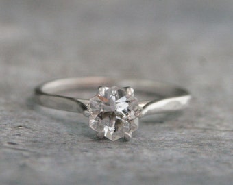 Solid Gold Hexagon Engagement Ring Moissanite Engagement Ring Hammered Solitaire Ring 6mm Hexagon Moissanite 6 Prong Cathedral Solitaire