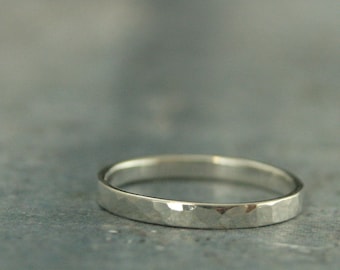 Thin Silver Hammered Ring 2mm Flat Hammered Band Women's Silver Ring Spacer Ring Hammered Stackable Ring Thin Facetted Silver Wedding Ring