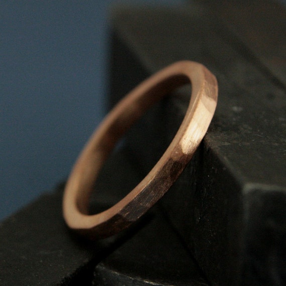 Solid 14K Gold Hammered Flat Edge Band Gold Hammered Wedding Etsy