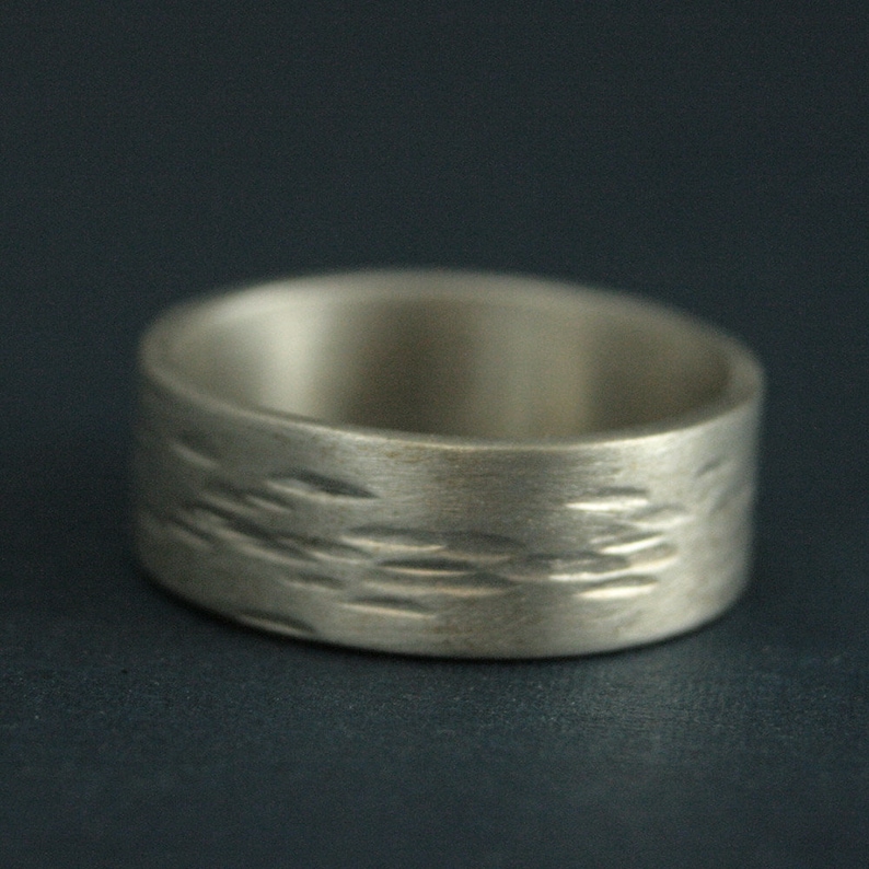 8mm Wide Band Birch Bark Ring Tree Bark Band Bark Textured Ring Wide Men/'s Band Silver Men/'s Ring Hammered Band Rustic Wedding Ring Silver