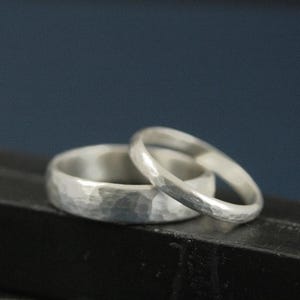 Perfect Hammered Bands His and Hers Silver Wedding Rings Wedding Band Set Simple and Unique Solid Sterling Silver Hammered Bands