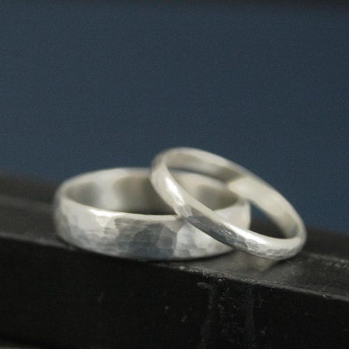 hammered silver wedding bands for him and her