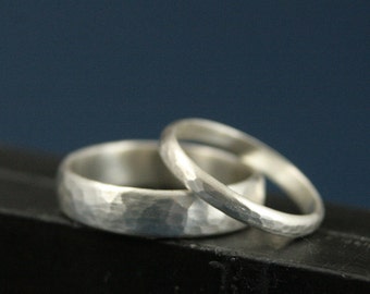 Perfect Hammered Bands--His and Hers Silver Wedding Rings--Wedding Band Set--Simple and Unique--Solid Sterling Silver Hammered Bands