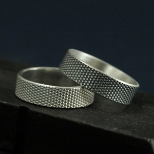 Textured Ring--Dot Matrix--Silver Flat Edge Band--Men's Wedding Ring--Snakeskin Ring--Dot Ring--Scifi Ring--Cyberpunk Ring--Polka Dot Ring