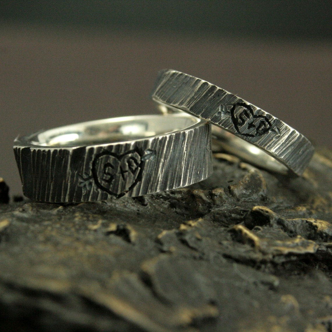Personalized Tree Bark Ring4 Ever Sweethearts Thin Etsy