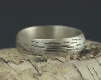 Anel de álamo de 5 mm ~ Anel masculino prateado ~ Anel de casca de árvore prateado ~ Anel de casca de árvore prateado ~ Aliança de casamento prateada ~ Aliança de casamento prateada ~ Anel masculino rústico ~ Anel rústico