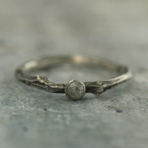 Diamond Twig Ring 3mm Rose Cut Diamond Silver Twig Engagement Ring Rough Diamond Ring Rustic Wedding Band Woodland Engagement Ring