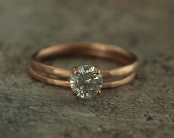 Rose Gold Engagement Ring Rose Gold Solitaire Hammered Bridal Set Handmade Solitaire Hammered Matte Finish Moissanite Ring Solitaire