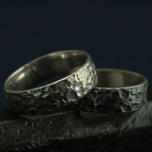 Moon Ring - Hammered Textured Bands - Wide Sterling Silver Men&#39;s Wedding Band - Love You to the Moon and Back - 925 Silver Textured Band