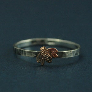 14K Rose Gold Bee Ring Queen Bee Ring Honey Bee Mine Silver Wedding Band Entomology Ring Botany Ring Bee Keeper Ring Apiology Ring