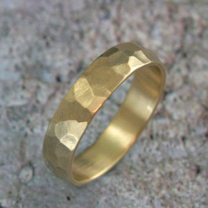 Hammered Gold Wedding Band Perfect Hammered 5mm Band Solid 14K Gold Men's Wedding Ring Rustic Band Your Choice of Gold Color Rustic Ring image 7