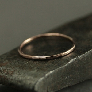 Tiny Hammered Band 1mm Full Round Gold Band Hammered Gold Ring Gold Midi Ring Rose Gold Ring Gold Stacking Ring Thin Hammered Band