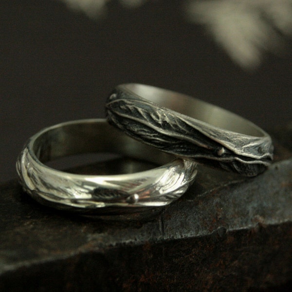 Elven Ring Silver Leaf Design Ring Fantasy Inspired Mens Ring Woodland Ring Mens Wedding Ring Nature Inspired Jewelry Elven Band Leaf Ring