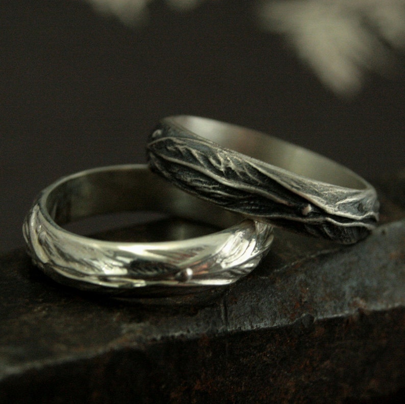 Elven Ring Silver Leaf Design Ring Fantasy Inspired Mens Ring Woodland Ring Mens Wedding Ring Nature Inspired Jewelry Elven Band Leaf Ring image 1