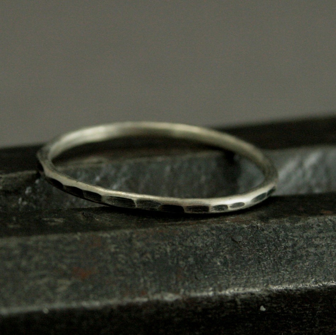 Mini Hammered Stacking Band Silver Stack Ring Thin 1.3mm - Etsy