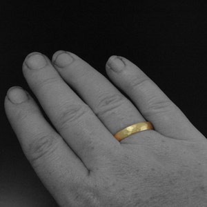 Hammered and Brushed Gold Wedding Band 4mm Wide Perfect Hammered Band Men's Wedding Ring Rustic Gold Wedding Band Your Choice of Color image 5